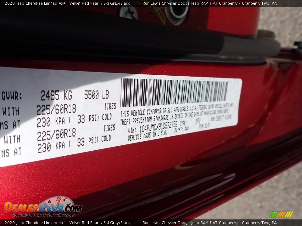 2020 Jeep Cherokee Limited 4x4 Velvet Red Pearl / Ski Gray/Black Photo #14