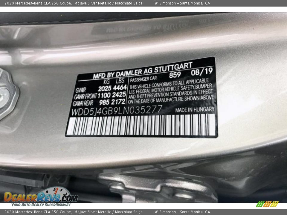 2020 Mercedes-Benz CLA 250 Coupe Mojave Silver Metallic / Macchiato Beige Photo #11