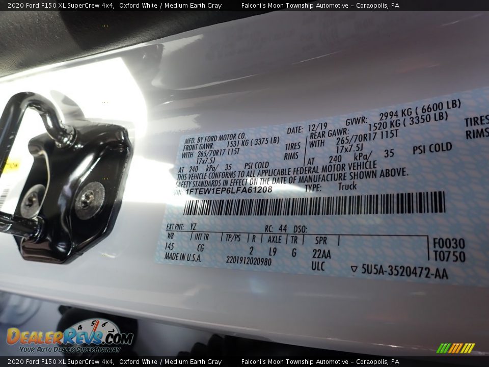 2020 Ford F150 XL SuperCrew 4x4 Oxford White / Medium Earth Gray Photo #11