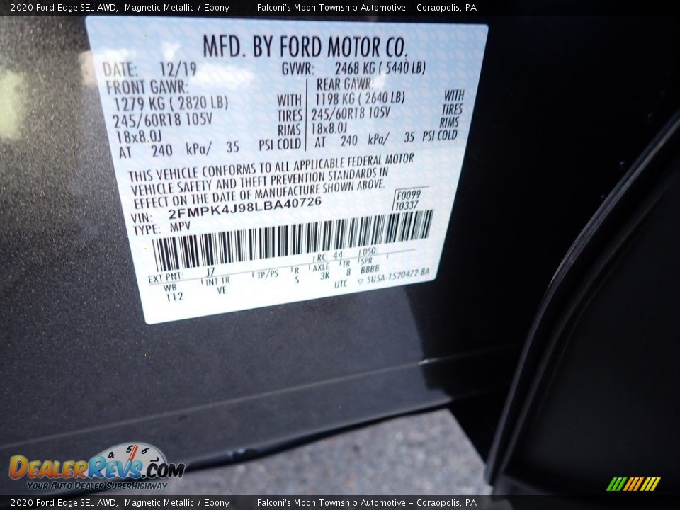 2020 Ford Edge SEL AWD Magnetic Metallic / Ebony Photo #12