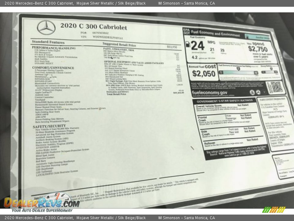 2020 Mercedes-Benz C 300 Cabriolet Window Sticker Photo #10