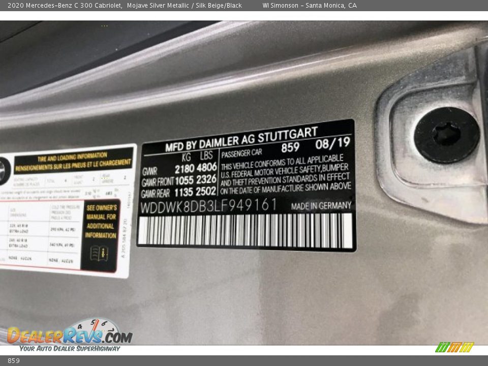 Mercedes-Benz Color Code 859 Mojave Silver Metallic