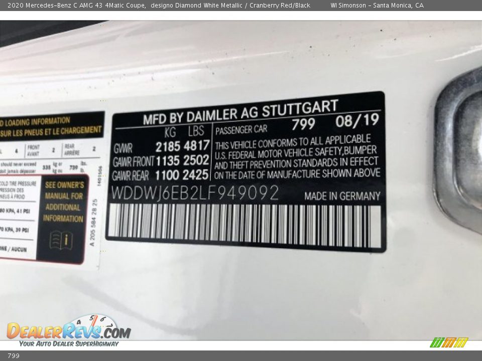 Mercedes-Benz Color Code 799 designo Diamond White Metallic