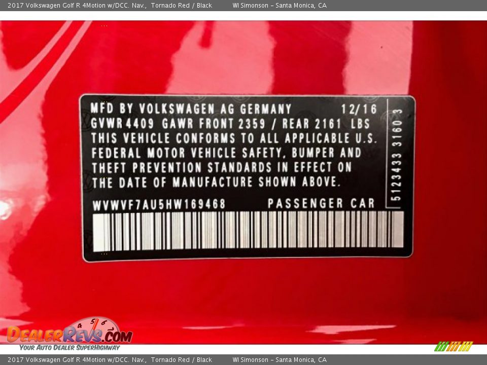 2017 Volkswagen Golf R 4Motion w/DCC. Nav. Tornado Red / Black Photo #24