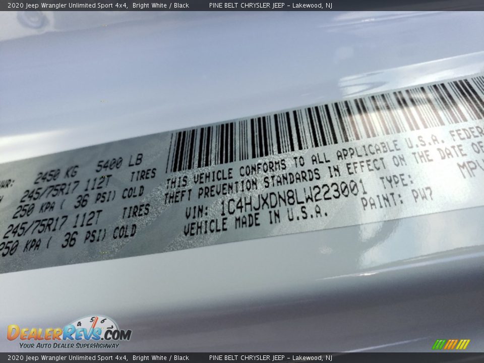 2020 Jeep Wrangler Unlimited Sport 4x4 Bright White / Black Photo #9