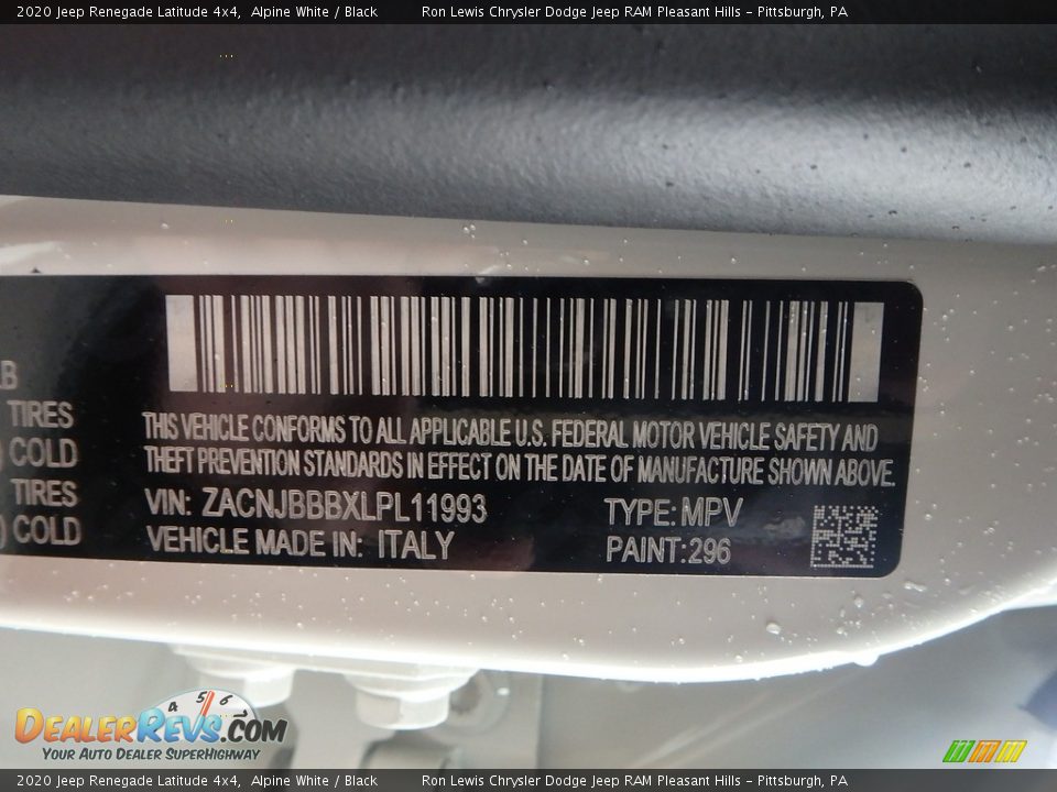 2020 Jeep Renegade Latitude 4x4 Alpine White / Black Photo #15