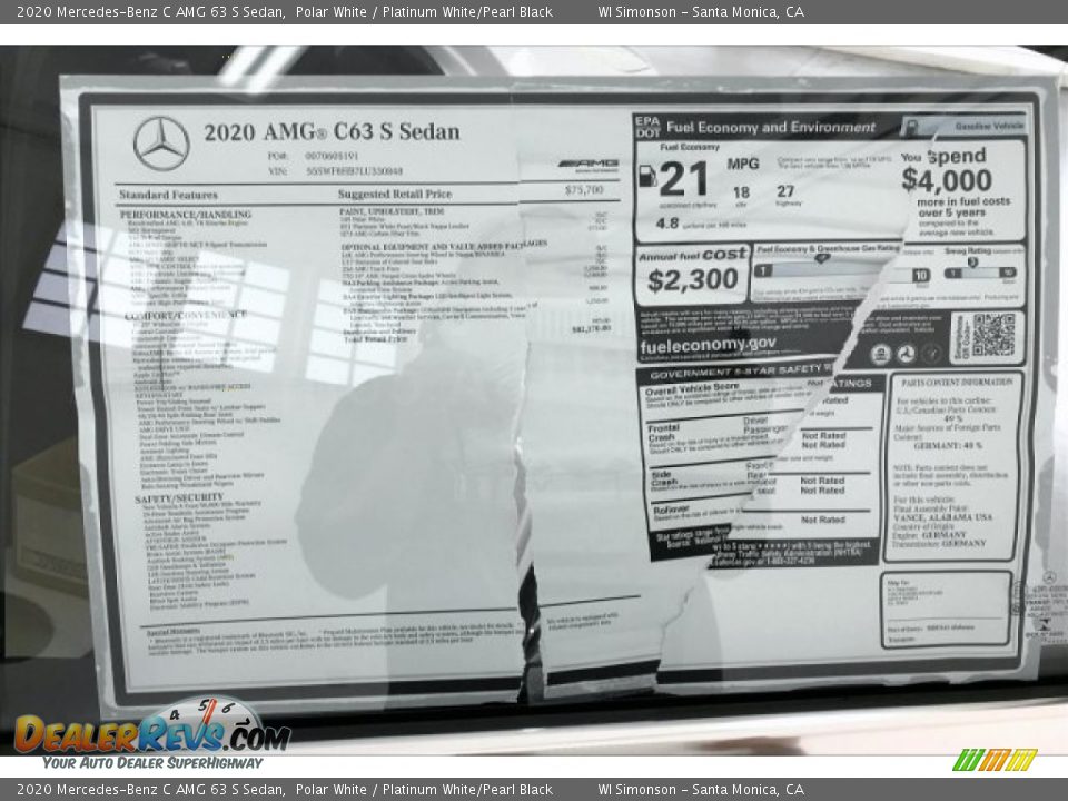 2020 Mercedes-Benz C AMG 63 S Sedan Polar White / Platinum White/Pearl Black Photo #11