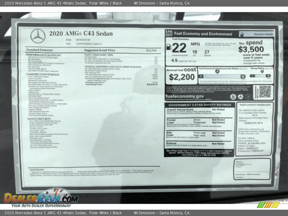 2020 Mercedes-Benz C AMG 43 4Matic Sedan Window Sticker Photo #11