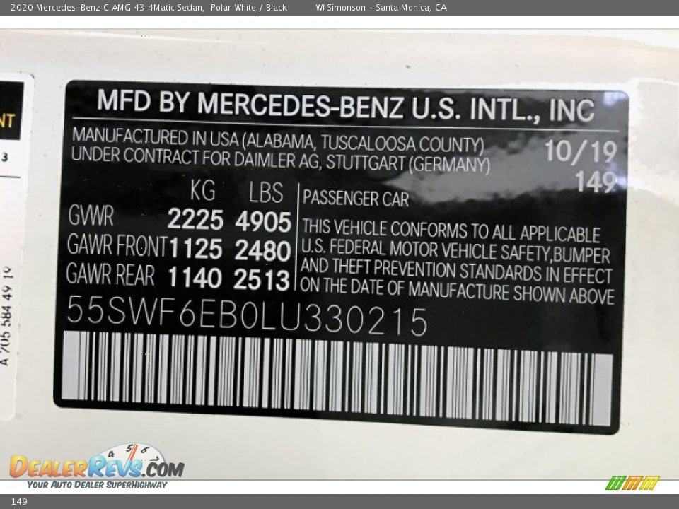 Mercedes-Benz Color Code 149 Polar White