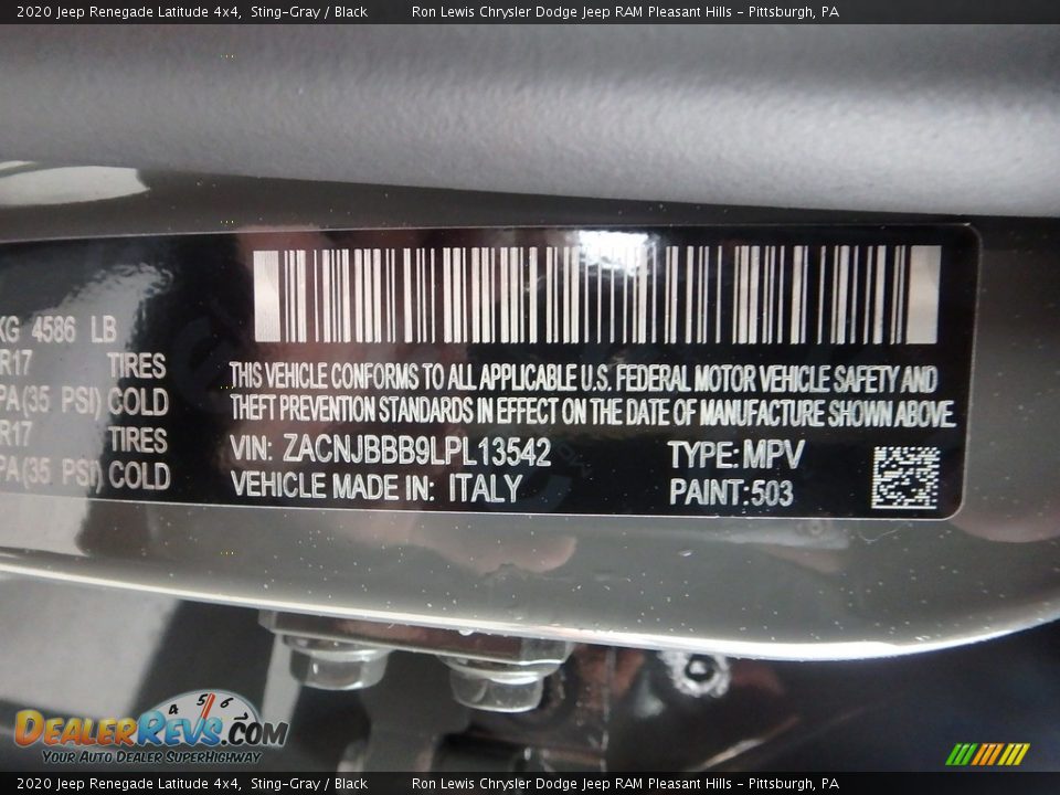2020 Jeep Renegade Latitude 4x4 Sting-Gray / Black Photo #15