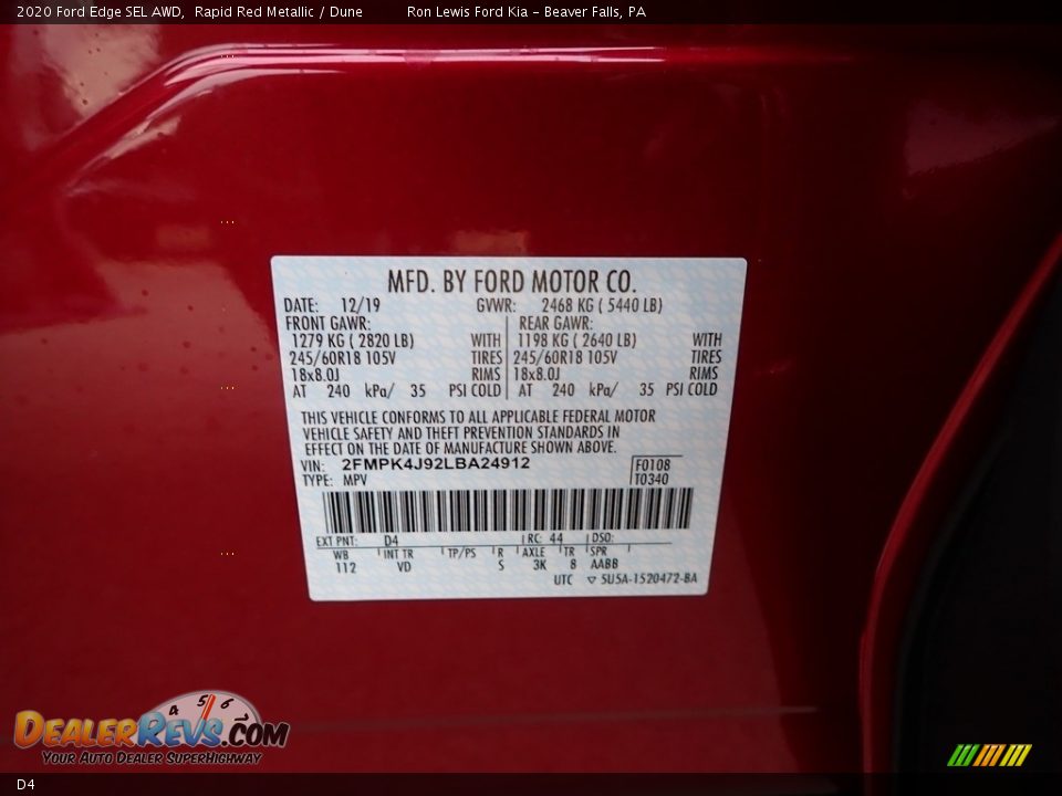 Ford Color Code D4 Rapid Red Metallic