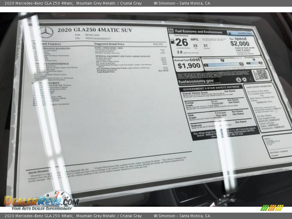 2020 Mercedes-Benz GLA 250 4Matic Window Sticker Photo #10