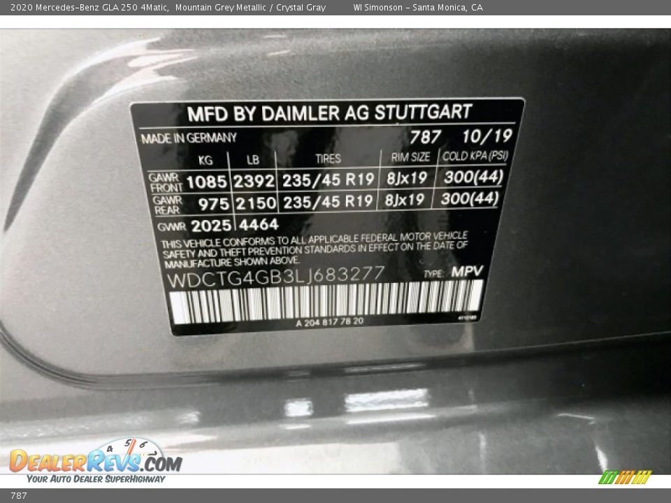 Mercedes-Benz Color Code 787 Mountain Grey Metallic