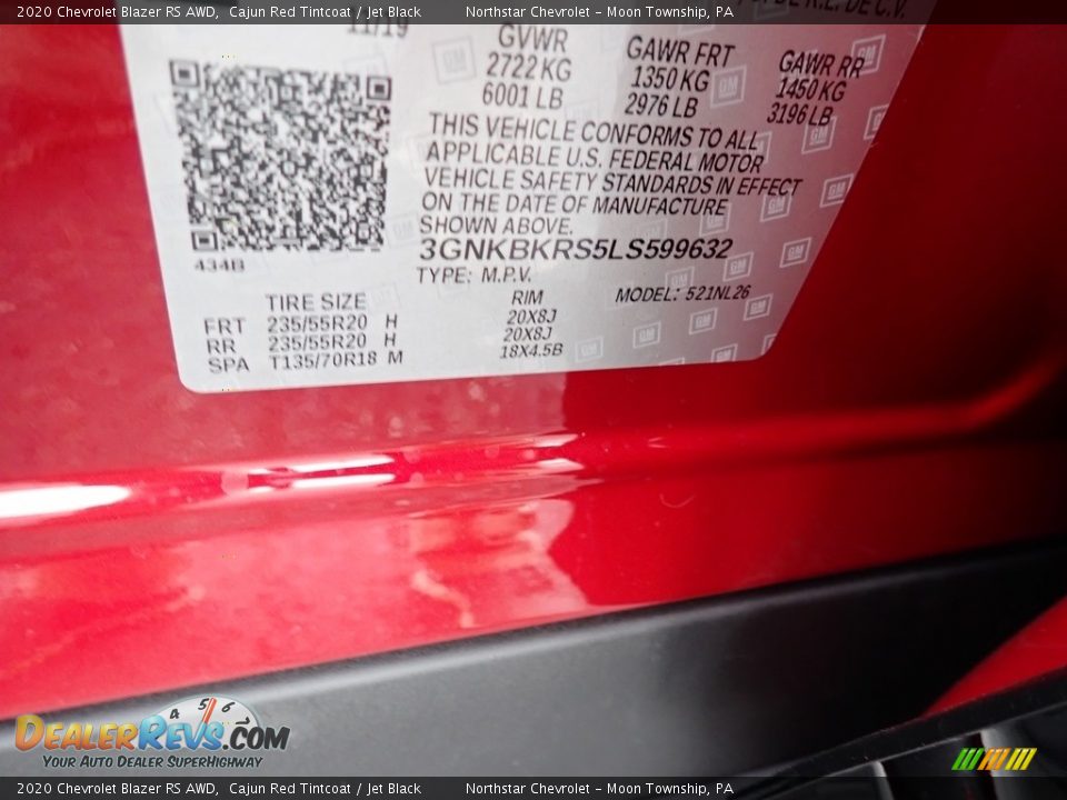 2020 Chevrolet Blazer RS AWD Cajun Red Tintcoat / Jet Black Photo #16