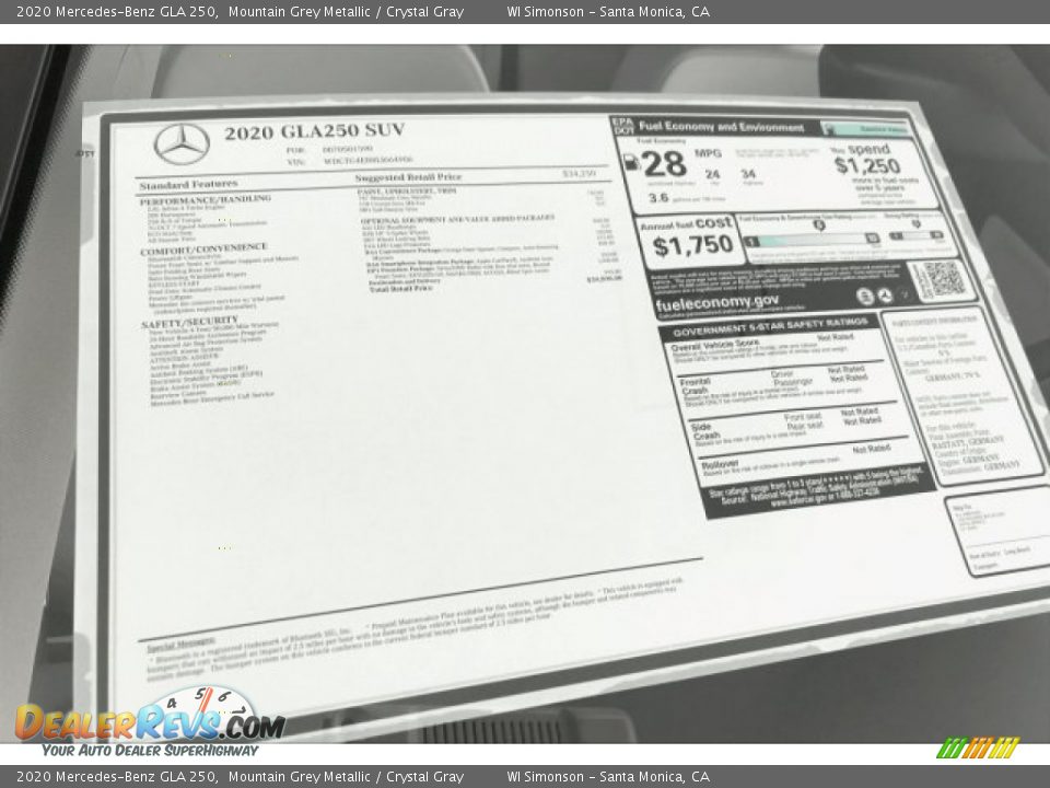 2020 Mercedes-Benz GLA 250 Window Sticker Photo #10