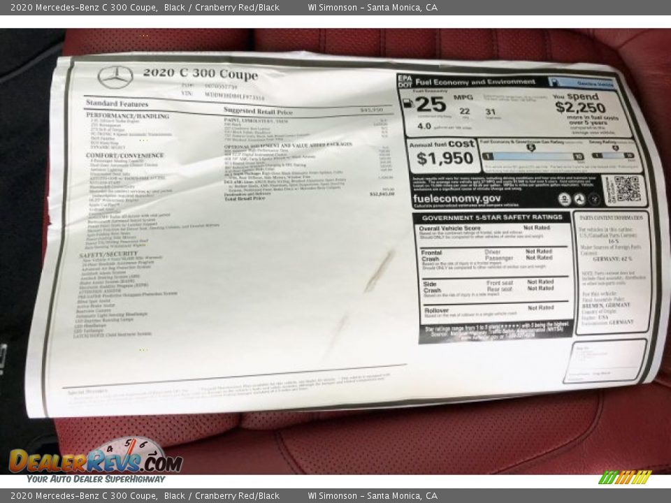 2020 Mercedes-Benz C 300 Coupe Window Sticker Photo #10