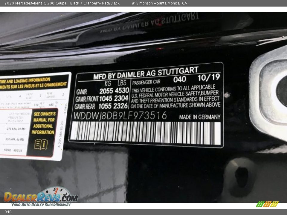 Mercedes-Benz Color Code 040 Black