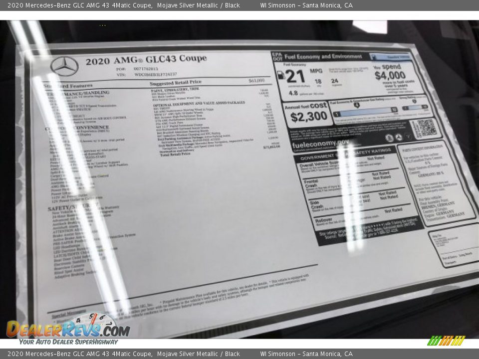 2020 Mercedes-Benz GLC AMG 43 4Matic Coupe Window Sticker Photo #11