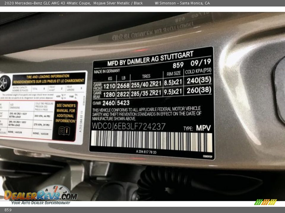 Mercedes-Benz Color Code 859 Mojave Silver Metallic