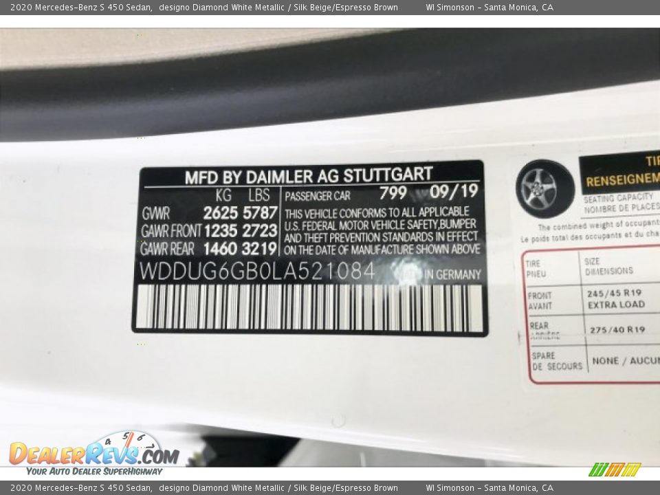 2020 Mercedes-Benz S 450 Sedan designo Diamond White Metallic / Silk Beige/Espresso Brown Photo #11