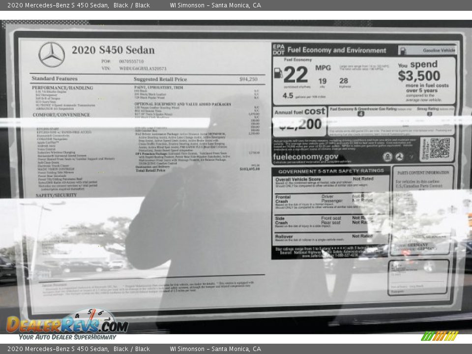 2020 Mercedes-Benz S 450 Sedan Black / Black Photo #10