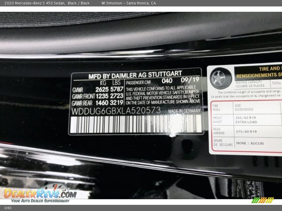 Mercedes-Benz Color Code 040 Black