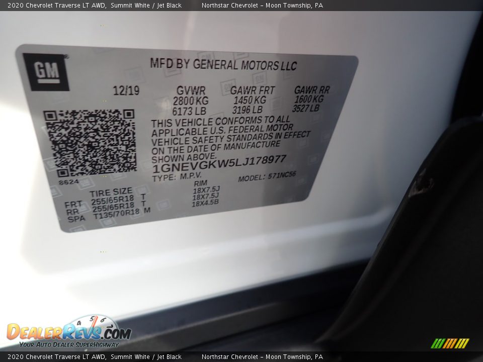 2020 Chevrolet Traverse LT AWD Summit White / Jet Black Photo #16
