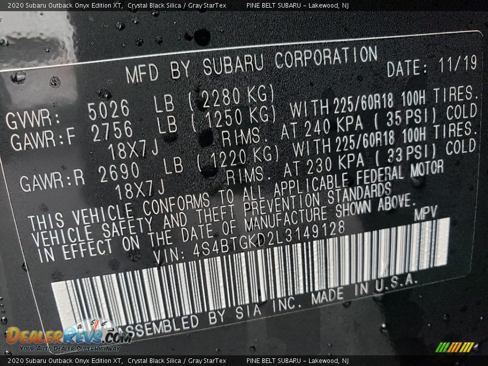 2020 Subaru Outback Onyx Edition XT Crystal Black Silica / Gray StarTex Photo #9