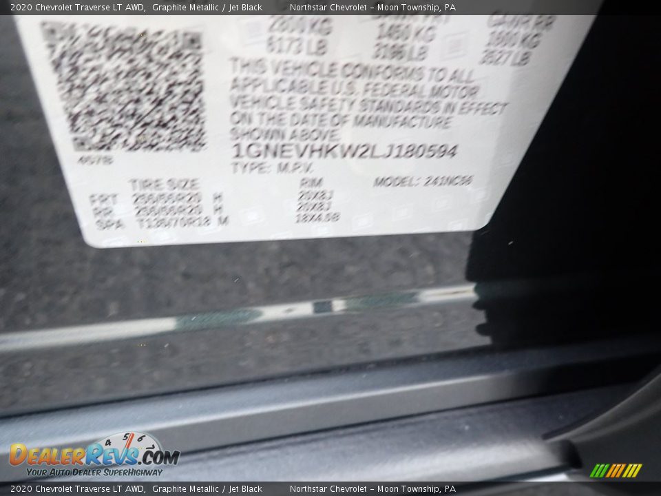 2020 Chevrolet Traverse LT AWD Graphite Metallic / Jet Black Photo #16