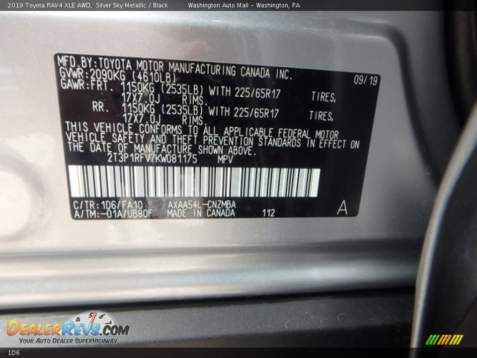 Toyota Color Code 1D6 Silver Sky Metallic