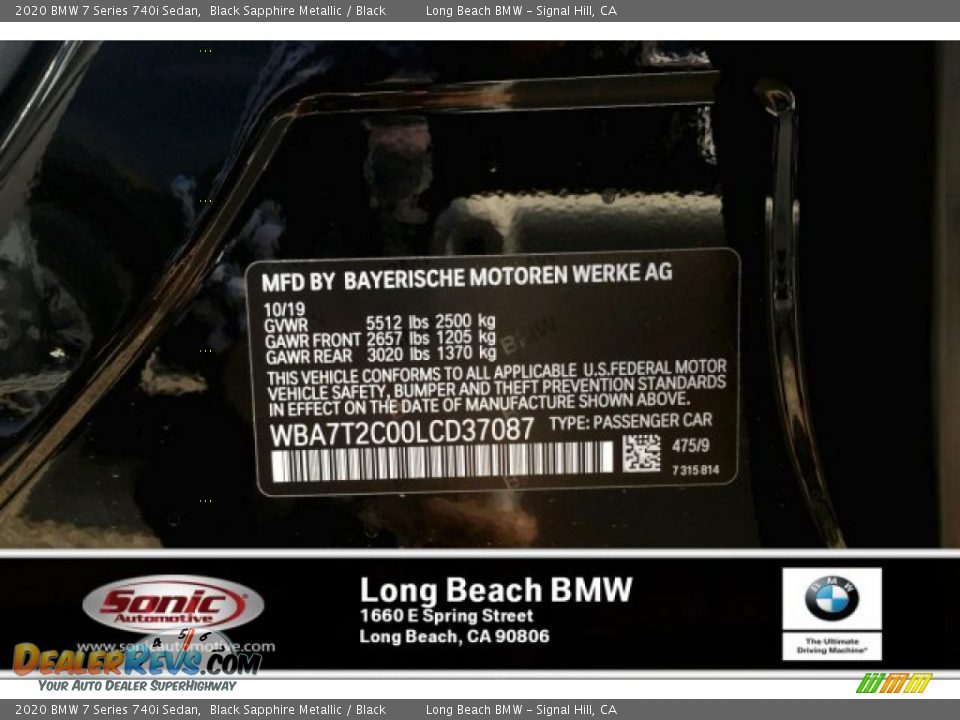 2020 BMW 7 Series 740i Sedan Black Sapphire Metallic / Black Photo #11
