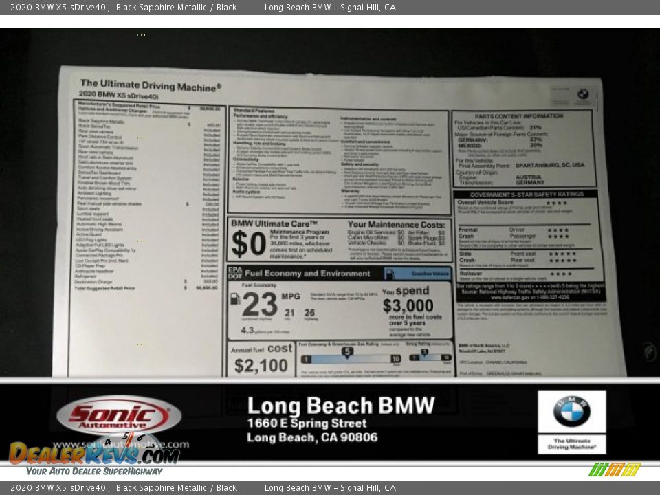 2020 BMW X5 sDrive40i Black Sapphire Metallic / Black Photo #10