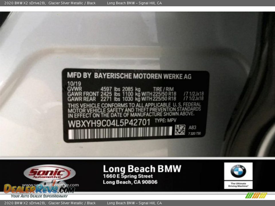 2020 BMW X2 sDrive28i Glacier Silver Metallic / Black Photo #11