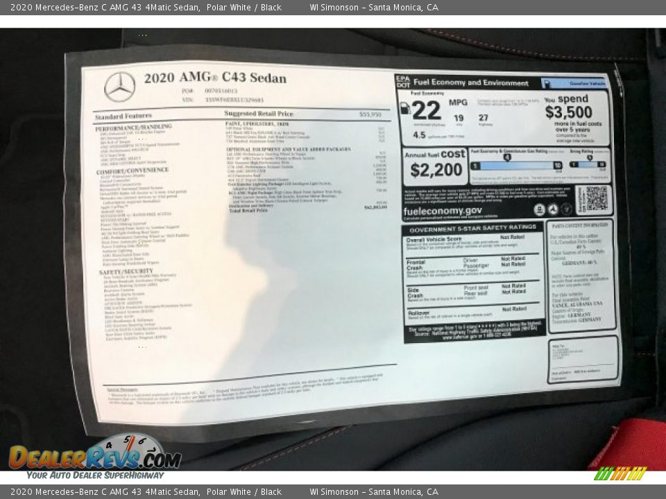 2020 Mercedes-Benz C AMG 43 4Matic Sedan Polar White / Black Photo #11