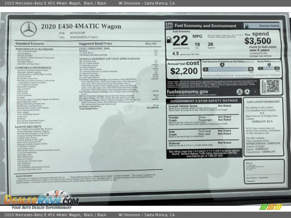 2020 Mercedes-Benz E 450 4Matic Wagon Window Sticker Photo #10