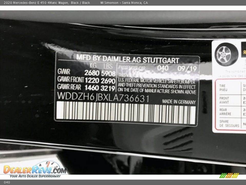 Mercedes-Benz Color Code 040 Black