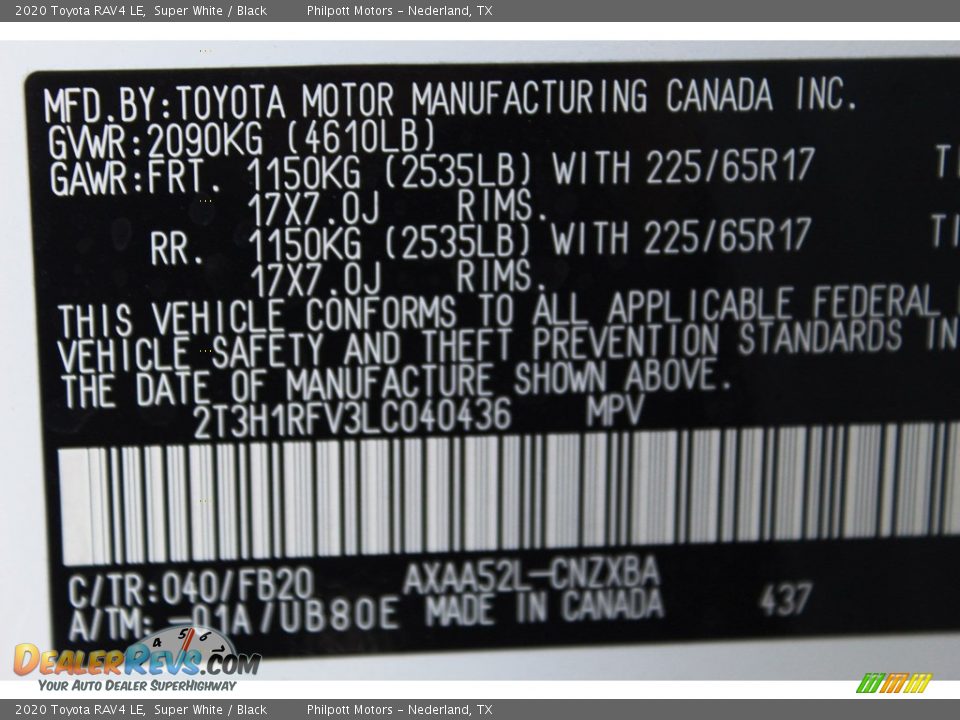 2020 Toyota RAV4 LE Super White / Black Photo #24