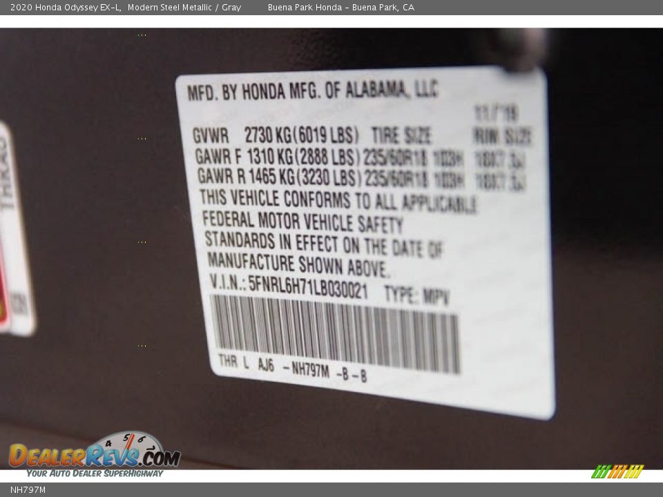 Honda Color Code NH797M Modern Steel Metallic