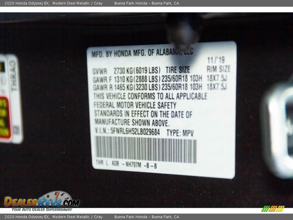 2020 Honda Odyssey EX Modern Steel Metallic / Gray Photo #18