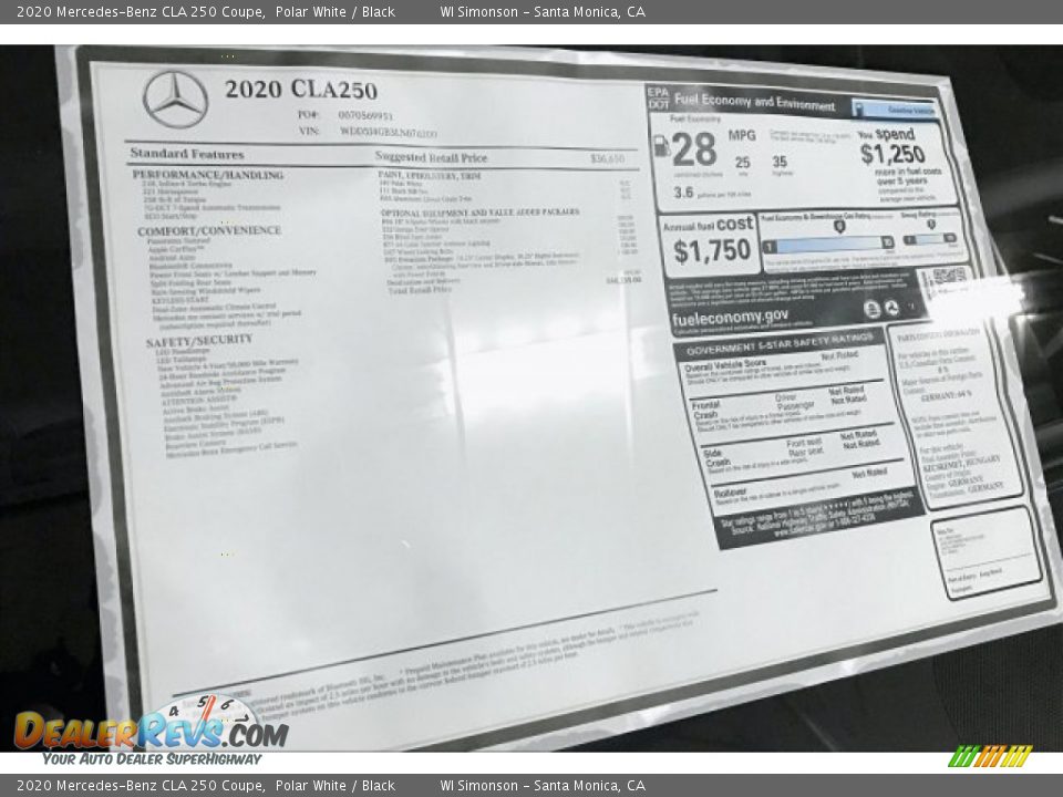 2020 Mercedes-Benz CLA 250 Coupe Polar White / Black Photo #10