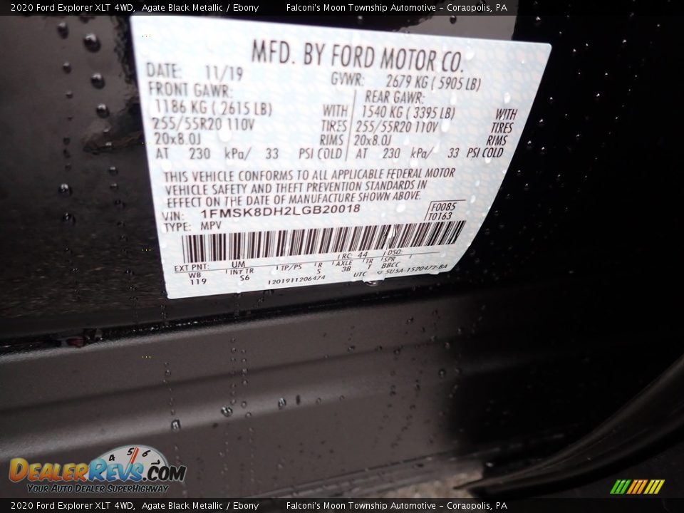 2020 Ford Explorer XLT 4WD Agate Black Metallic / Ebony Photo #12