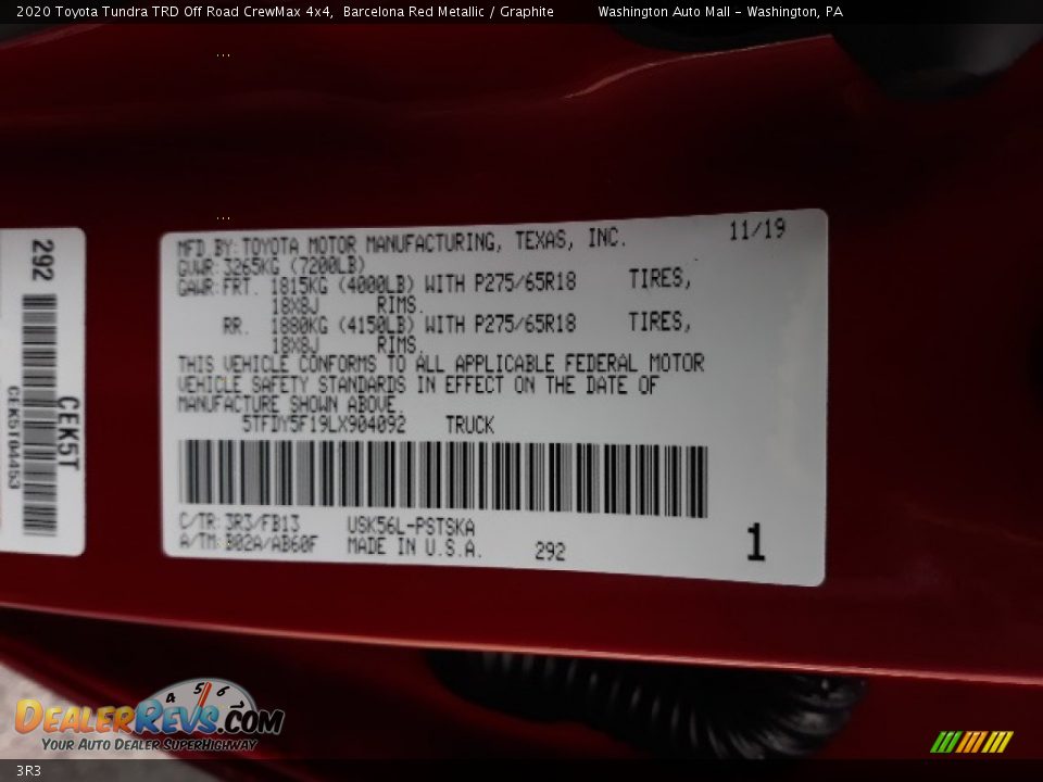 Toyota Color Code 3R3 Barcelona Red Metallic