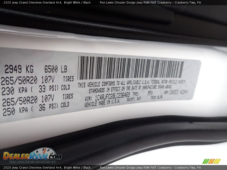 2020 Jeep Grand Cherokee Overland 4x4 Bright White / Black Photo #16