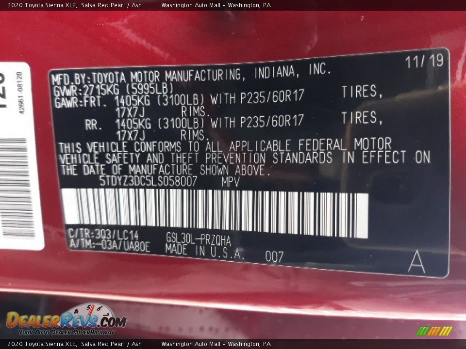 2020 Toyota Sienna XLE Salsa Red Pearl / Ash Photo #20