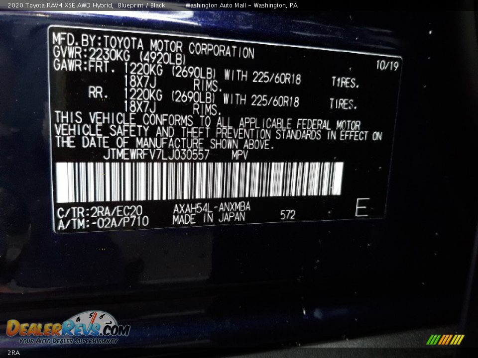 Toyota Color Code 2RA Blueprint