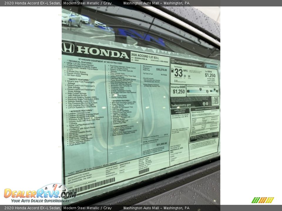 2020 Honda Accord EX-L Sedan Modern Steel Metallic / Gray Photo #15