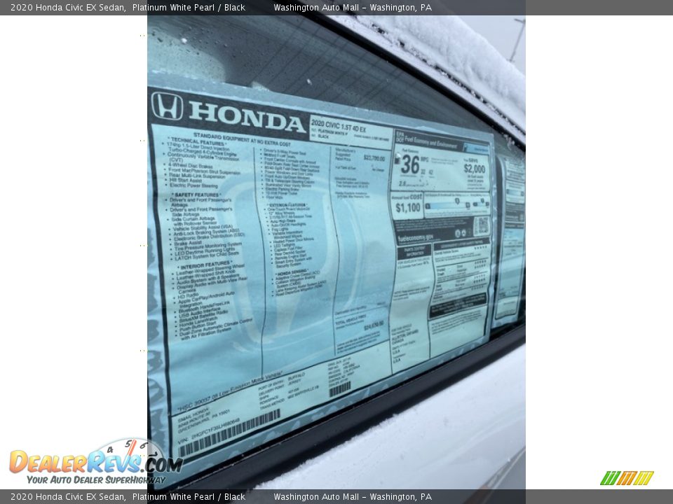 2020 Honda Civic EX Sedan Platinum White Pearl / Black Photo #15