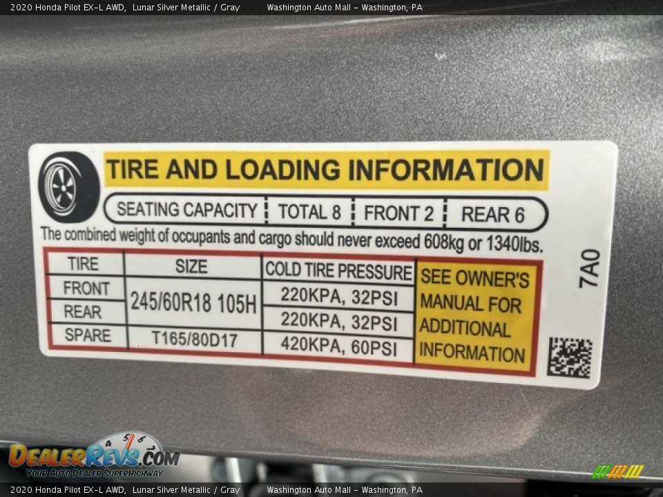 2020 Honda Pilot EX-L AWD Lunar Silver Metallic / Gray Photo #8