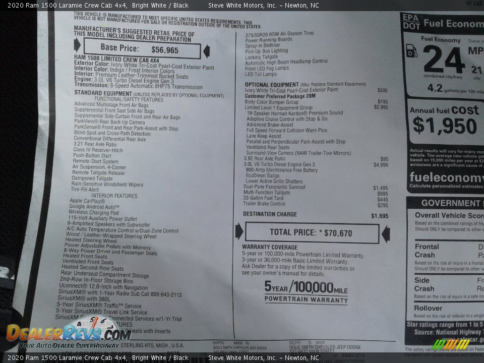 2020 Ram 1500 Laramie Crew Cab 4x4 Window Sticker Photo #35