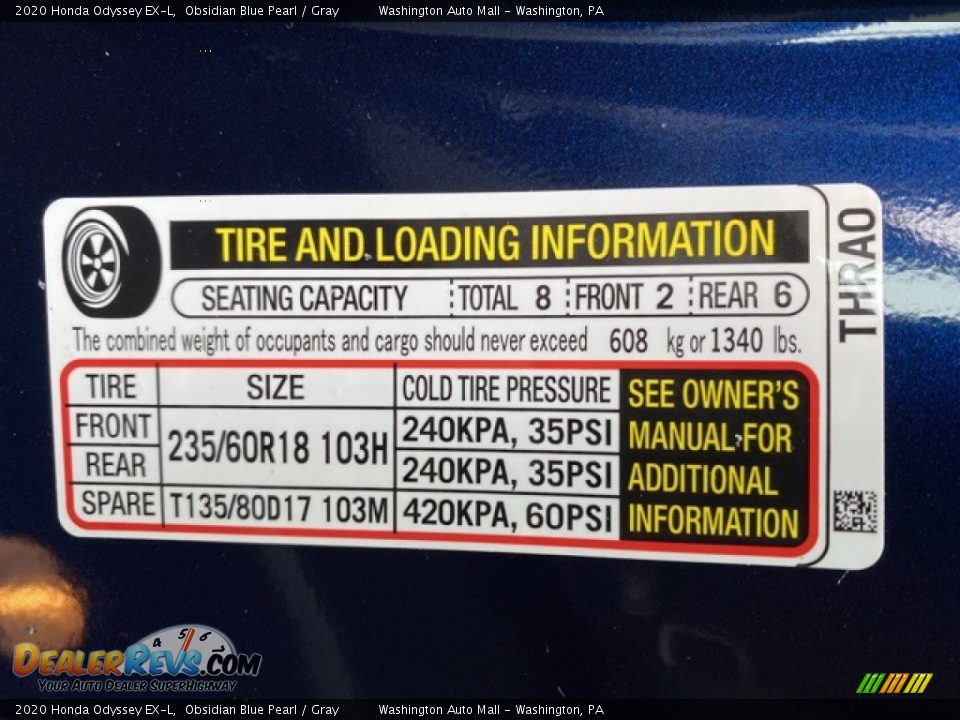 2020 Honda Odyssey EX-L Obsidian Blue Pearl / Gray Photo #8